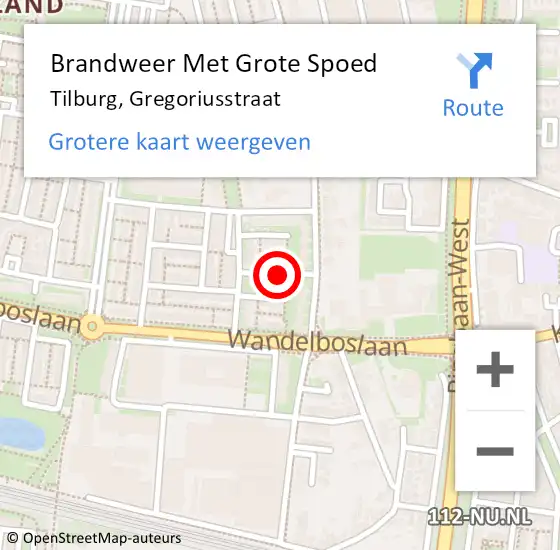 Locatie op kaart van de 112 melding: Brandweer Met Grote Spoed Naar Tilburg, Gregoriusstraat op 29 juni 2020 21:55