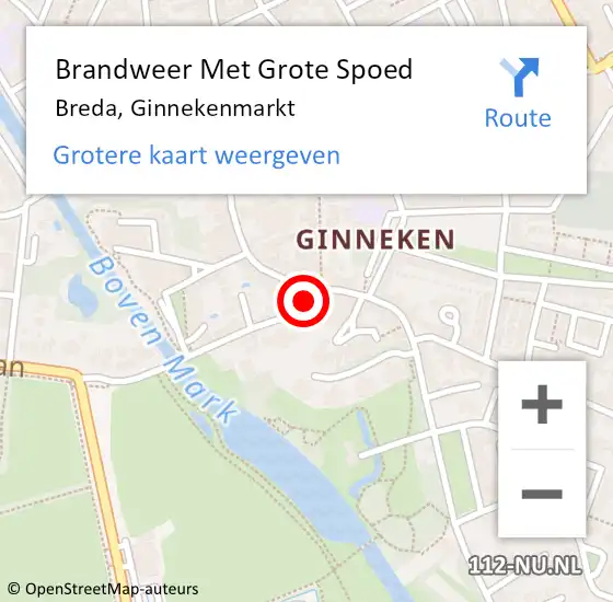 Locatie op kaart van de 112 melding: Brandweer Met Grote Spoed Naar Breda, Ginnekenmarkt op 29 juni 2020 22:25
