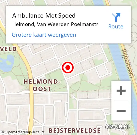 Locatie op kaart van de 112 melding: Ambulance Met Spoed Naar Helmond, Van Weerden Poelmanstr op 29 juni 2020 22:37