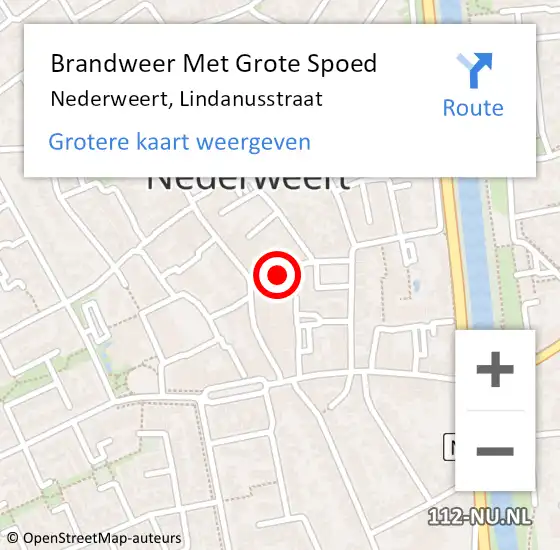 Locatie op kaart van de 112 melding: Brandweer Met Grote Spoed Naar Nederweert, Lindanusstraat op 30 juni 2020 00:53