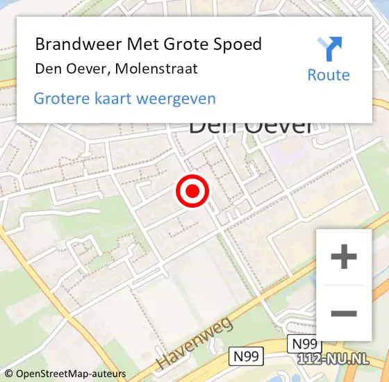 Locatie op kaart van de 112 melding: Brandweer Met Grote Spoed Naar Den Oever, Molenstraat op 30 juni 2020 03:28