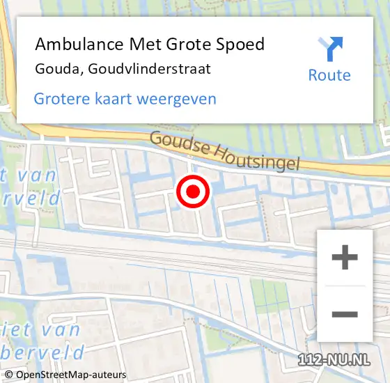 Locatie op kaart van de 112 melding: Ambulance Met Grote Spoed Naar Gouda, Goudvlinderstraat op 30 juni 2020 06:58