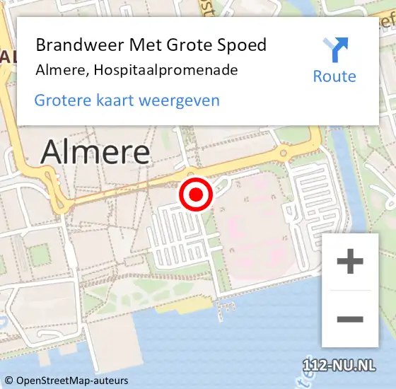 Locatie op kaart van de 112 melding: Brandweer Met Grote Spoed Naar Almere, Hospitaalpromenade op 30 juni 2020 07:45