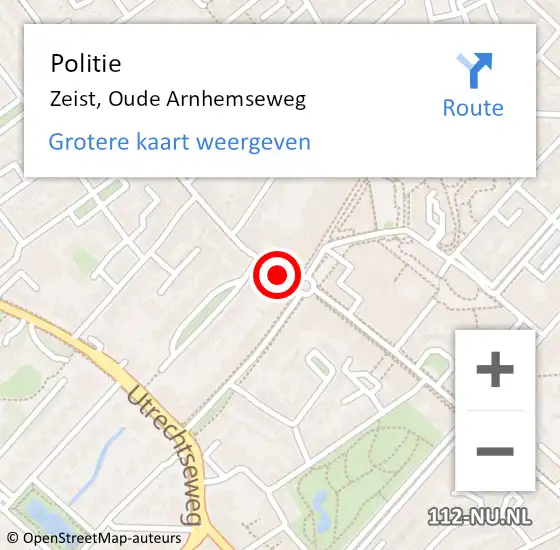 Locatie op kaart van de 112 melding: Politie Zeist, Oude Arnhemseweg op 30 juni 2020 09:03