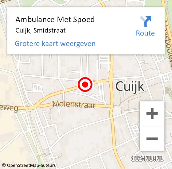 Locatie op kaart van de 112 melding: Ambulance Met Spoed Naar Cuijk, Smidstraat op 30 juni 2020 09:16