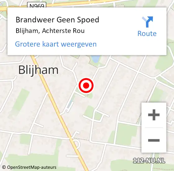 Locatie op kaart van de 112 melding: Brandweer Geen Spoed Naar Blijham, Achterste Rou op 11 mei 2014 09:07