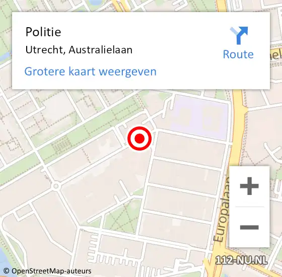 Locatie op kaart van de 112 melding: Politie Utrecht, Australielaan op 30 juni 2020 10:59