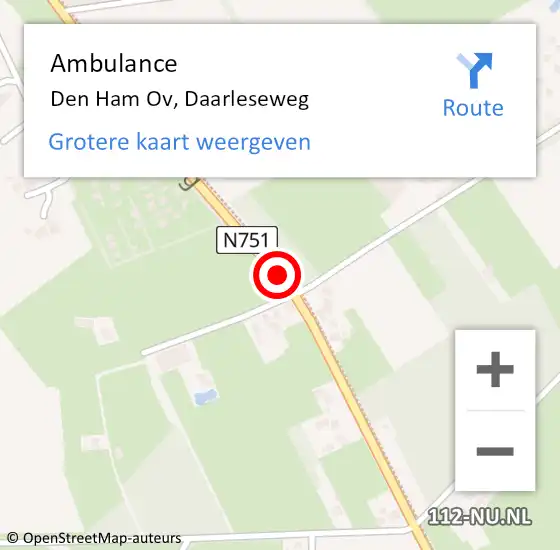 Locatie op kaart van de 112 melding: Ambulance Den Ham Ov, Daarleseweg op 30 juni 2020 11:02