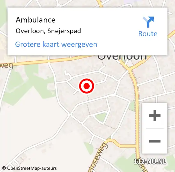 Locatie op kaart van de 112 melding: Ambulance Overloon, Snejerspad op 30 juni 2020 11:40