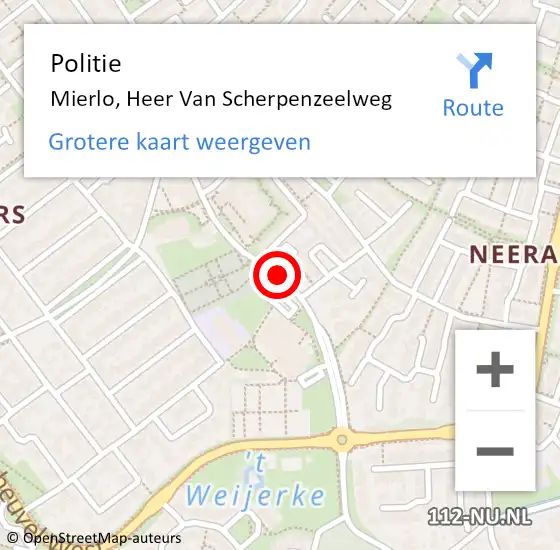 Locatie op kaart van de 112 melding: Politie Mierlo, Heer Van Scherpenzeelweg op 30 juni 2020 14:59