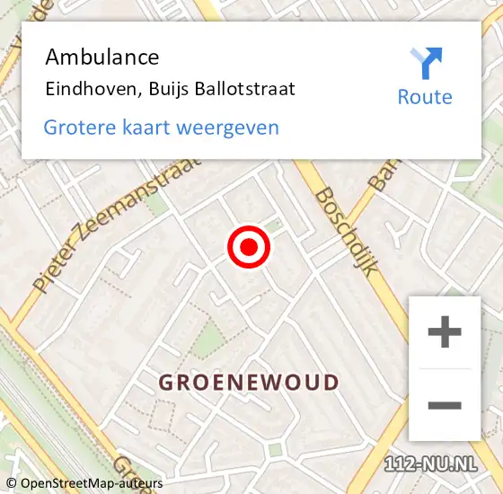 Locatie op kaart van de 112 melding: Ambulance Eindhoven, Buijs Ballotstraat op 30 juni 2020 15:31