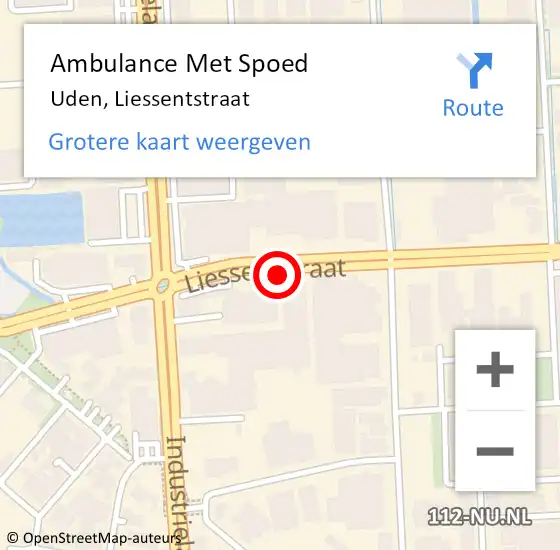 Locatie op kaart van de 112 melding: Ambulance Met Spoed Naar Uden, Liessentstraat op 30 juni 2020 15:39