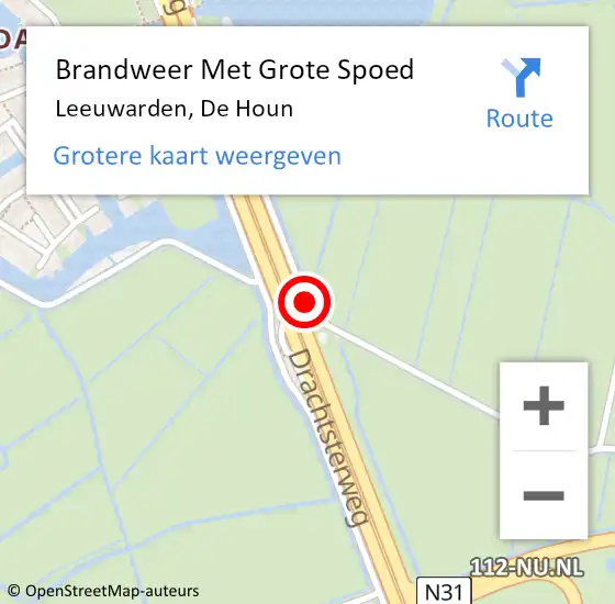 Locatie op kaart van de 112 melding: Brandweer Met Grote Spoed Naar Leeuwarden, De Houn op 30 juni 2020 15:55