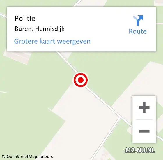 Locatie op kaart van de 112 melding: Politie Buren, Hennisdijk op 30 juni 2020 16:52