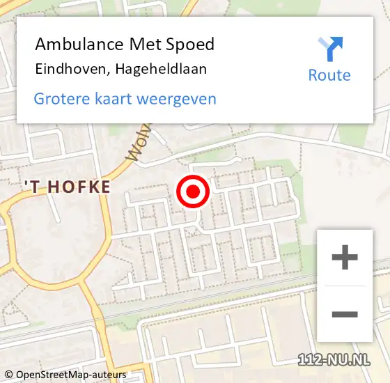 Locatie op kaart van de 112 melding: Ambulance Met Spoed Naar Eindhoven, Hageheldlaan op 30 juni 2020 18:10