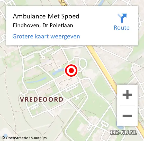Locatie op kaart van de 112 melding: Ambulance Met Spoed Naar Eindhoven, Dr Poletlaan op 30 juni 2020 19:01