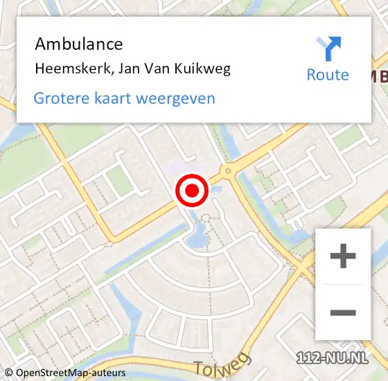Locatie op kaart van de 112 melding: Ambulance Heemskerk, Jan Van Kuikweg op 30 juni 2020 19:07