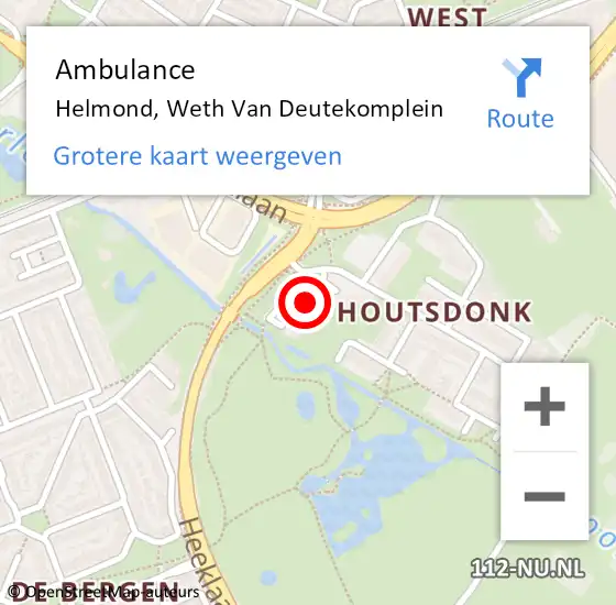 Locatie op kaart van de 112 melding: Ambulance Helmond, Weth Van Deutekomplein op 30 juni 2020 20:10