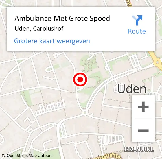 Locatie op kaart van de 112 melding: Ambulance Met Grote Spoed Naar Uden, Carolushof op 1 juli 2020 05:43