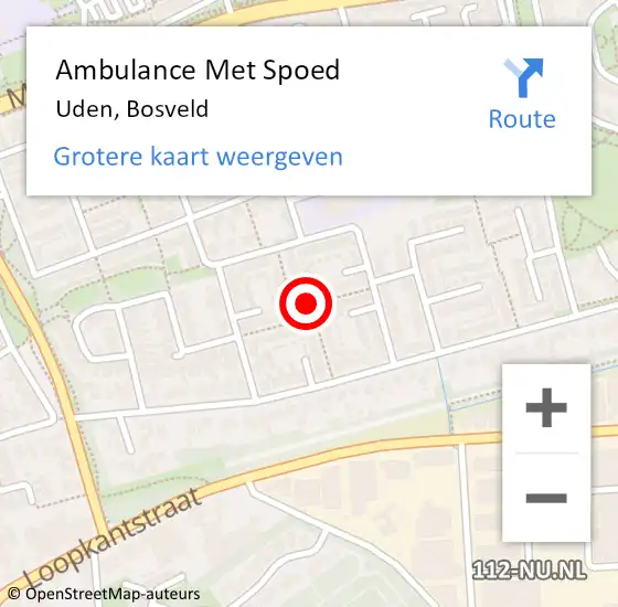 Locatie op kaart van de 112 melding: Ambulance Met Spoed Naar Uden, Bosveld op 1 juli 2020 08:41