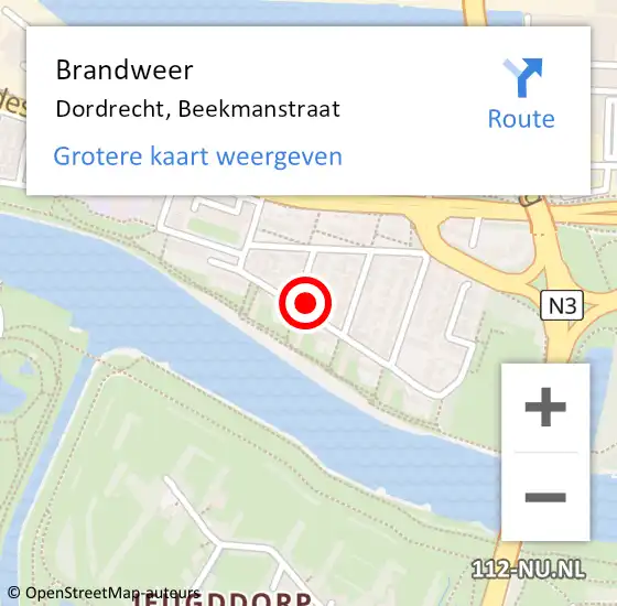 Locatie op kaart van de 112 melding: Brandweer Dordrecht, Beekmanstraat op 1 juli 2020 08:53