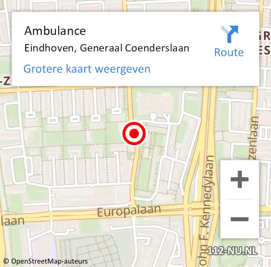 Locatie op kaart van de 112 melding: Ambulance Eindhoven, Generaal Coenderslaan op 1 juli 2020 09:21