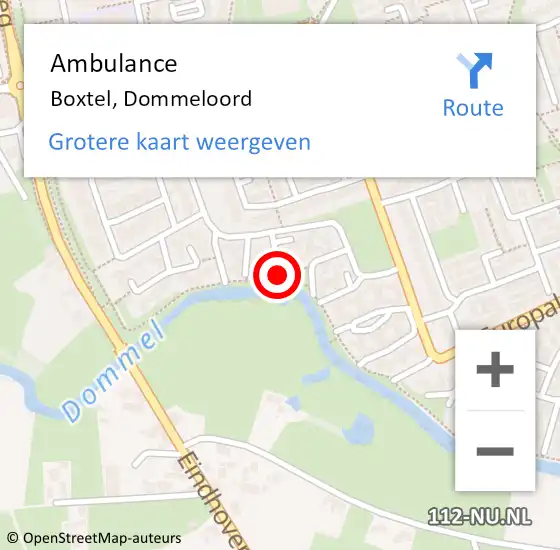 Locatie op kaart van de 112 melding: Ambulance Boxtel, Dommeloord op 1 juli 2020 09:56