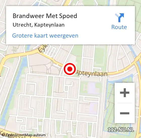 Locatie op kaart van de 112 melding: Brandweer Met Spoed Naar Utrecht, Kapteynlaan op 1 juli 2020 10:22