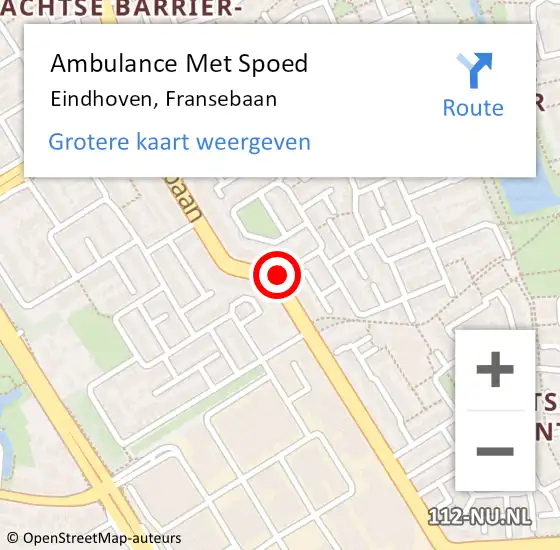 Locatie op kaart van de 112 melding: Ambulance Met Spoed Naar Eindhoven, Fransebaan op 1 juli 2020 10:30
