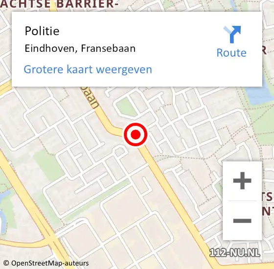 Locatie op kaart van de 112 melding: Politie Eindhoven, Fransebaan op 1 juli 2020 10:31