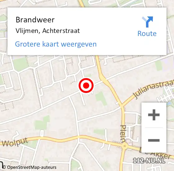 Locatie op kaart van de 112 melding: Brandweer Vlijmen, Achterstraat op 1 oktober 2013 14:51