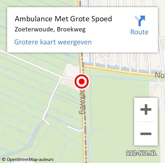 Locatie op kaart van de 112 melding: Ambulance Met Grote Spoed Naar Zoeterwoude, Broekweg op 1 juli 2020 11:42