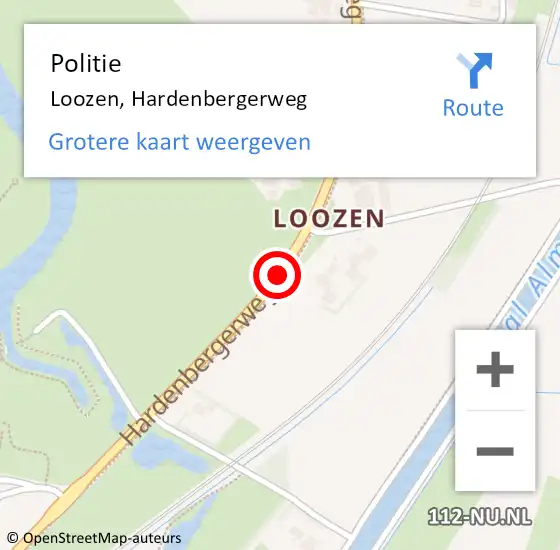 Locatie op kaart van de 112 melding: Politie Loozen, Hardenbergerweg op 1 juli 2020 11:51