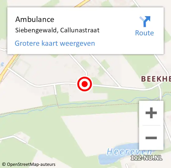 Locatie op kaart van de 112 melding: Ambulance Siebengewald, Callunastraat op 1 juli 2020 13:47