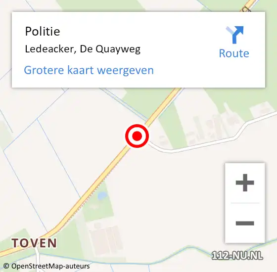 Locatie op kaart van de 112 melding: Politie Ledeacker, De Quayweg op 1 juli 2020 15:56