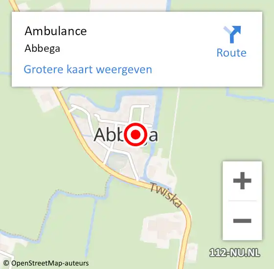 Locatie op kaart van de 112 melding: Ambulance Abbega op 1 juli 2020 16:16