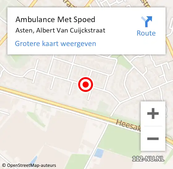 Locatie op kaart van de 112 melding: Ambulance Met Spoed Naar Asten, Albert van Cuijckstraat op 1 juli 2020 17:17