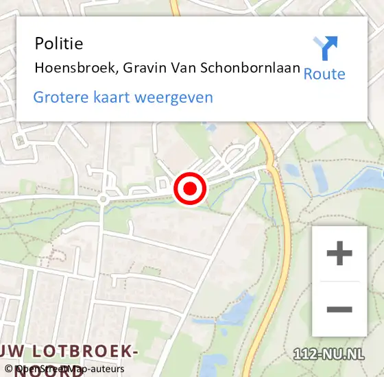 Locatie op kaart van de 112 melding: Politie Hoensbroek, Gravin Van Schonbornlaan op 1 juli 2020 17:23
