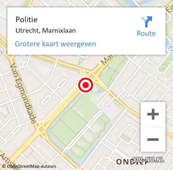 Locatie op kaart van de 112 melding: Politie Utrecht, Marnixlaan op 1 juli 2020 17:29