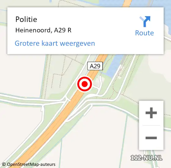 Locatie op kaart van de 112 melding: Politie Heinenoord, A29 R op 1 juli 2020 18:26
