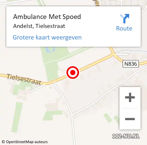 Locatie op kaart van de 112 melding: Ambulance Met Spoed Naar Andelst, Tielsestraat op 1 juli 2020 18:43