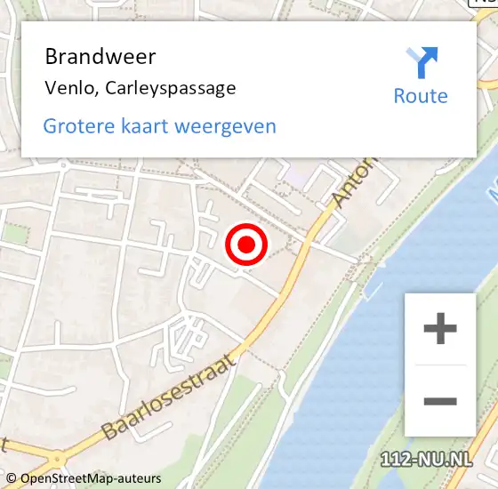 Locatie op kaart van de 112 melding: Brandweer Venlo, Carleyspassage op 2 juli 2020 03:39