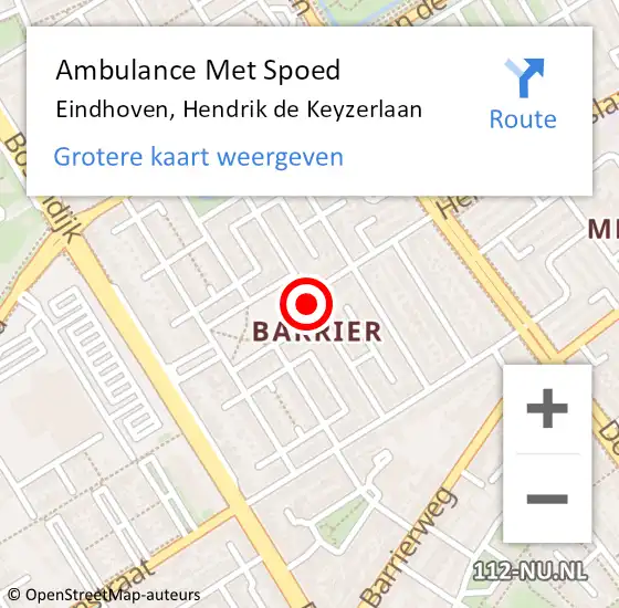 Locatie op kaart van de 112 melding: Ambulance Met Spoed Naar Eindhoven, Hendrik de Keyzerlaan op 2 juli 2020 07:35