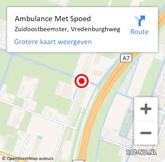 Locatie op kaart van de 112 melding: Ambulance Met Spoed Naar Zuidoostbeemster, Vredenburghweg op 2 juli 2020 07:56