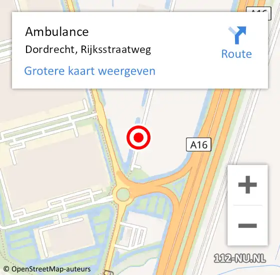 Locatie op kaart van de 112 melding: Ambulance Dordrecht, Rijksstraatweg op 2 juli 2020 09:07