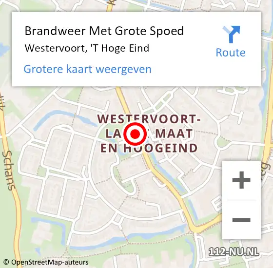 Locatie op kaart van de 112 melding: Brandweer Met Grote Spoed Naar Westervoort, 'T Hoge Eind op 2 juli 2020 10:30