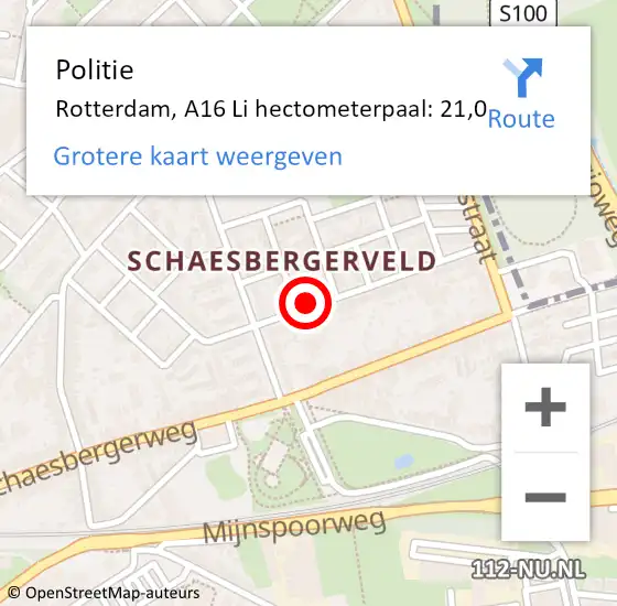 Locatie op kaart van de 112 melding: Politie Rotterdam, A16 Li hectometerpaal: 21,0 op 2 juli 2020 11:58
