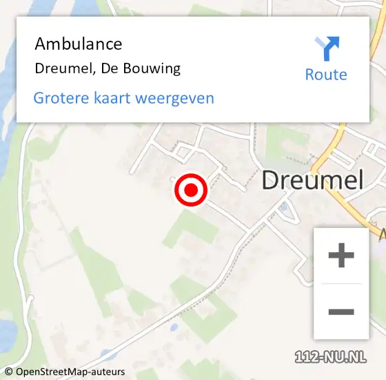 Locatie op kaart van de 112 melding: Ambulance Dreumel, De Bouwing op 2 juli 2020 13:19