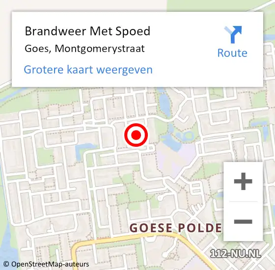 Locatie op kaart van de 112 melding: Brandweer Met Spoed Naar Goes, Montgomerystraat op 2 juli 2020 13:26