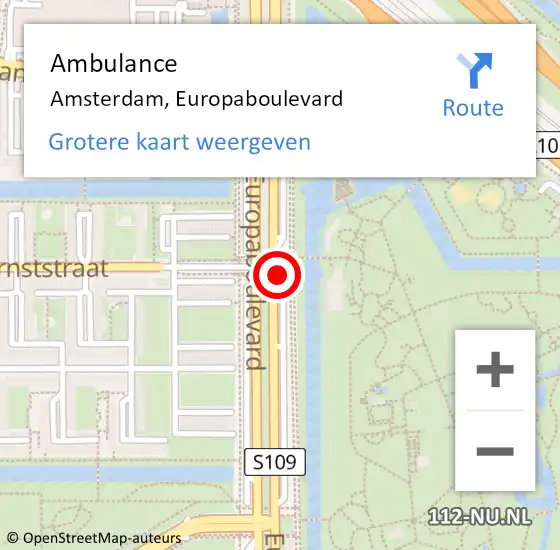 Locatie op kaart van de 112 melding: Ambulance Amsterdam, Europaboulevard op 2 juli 2020 13:55